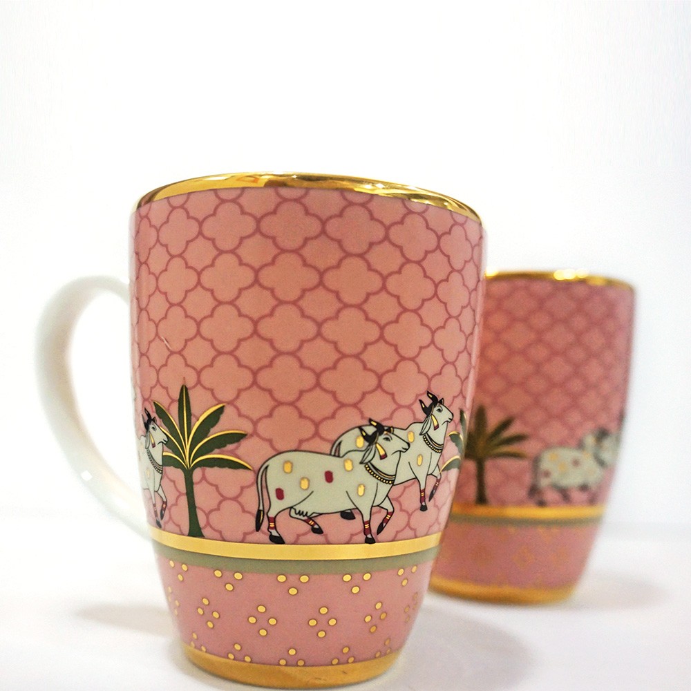 Pichwai Pink Coffee Mug(Set Of 2)  - Kaunteya 