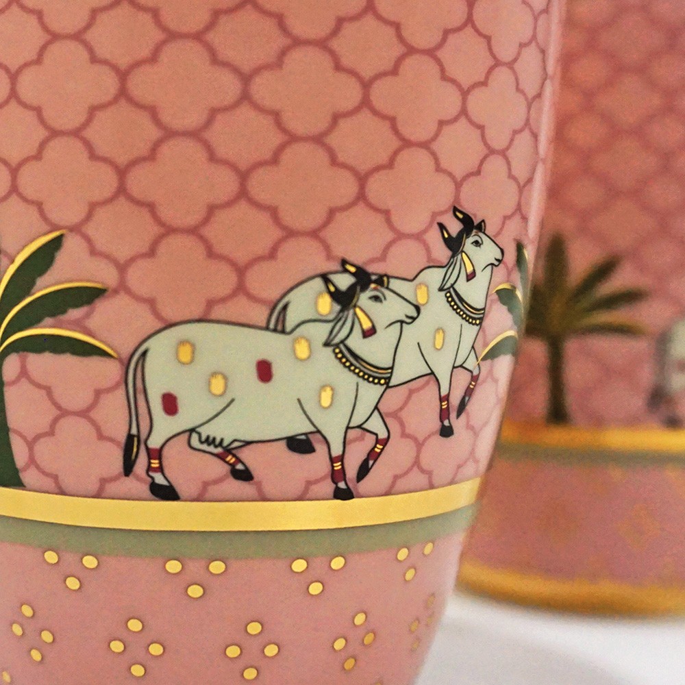 Pichwai Pink Coffee Mug(Set Of 2)  - Kaunteya 