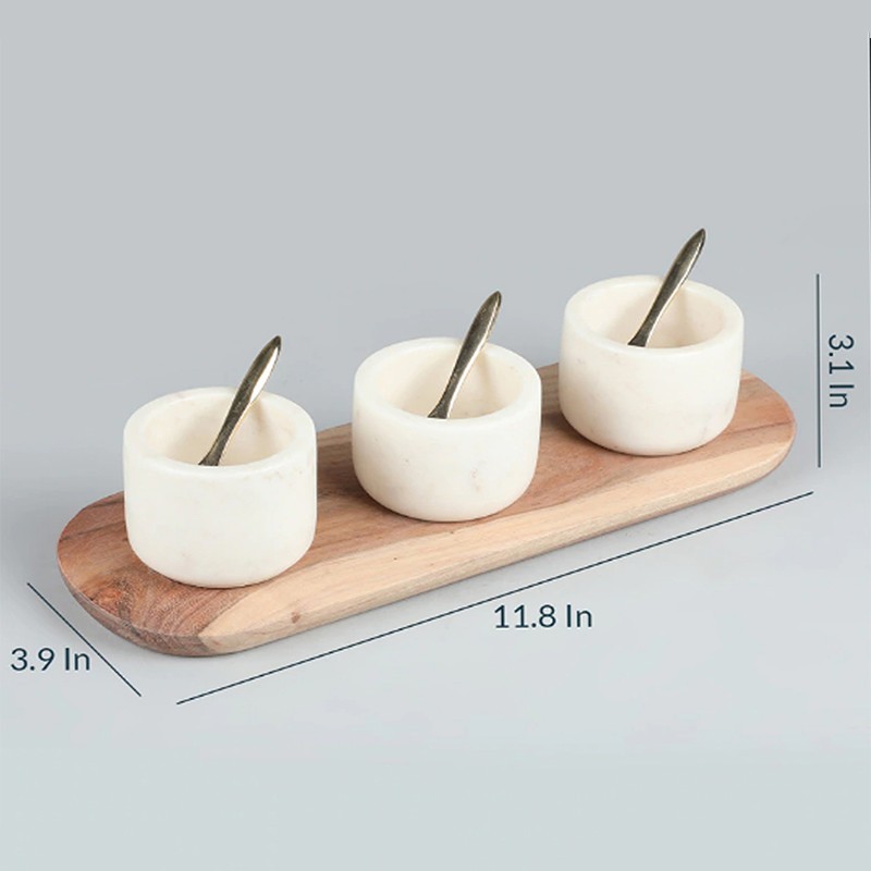Marble Spice Box Set Of Three With Wooden Tray  - NikkisPride 