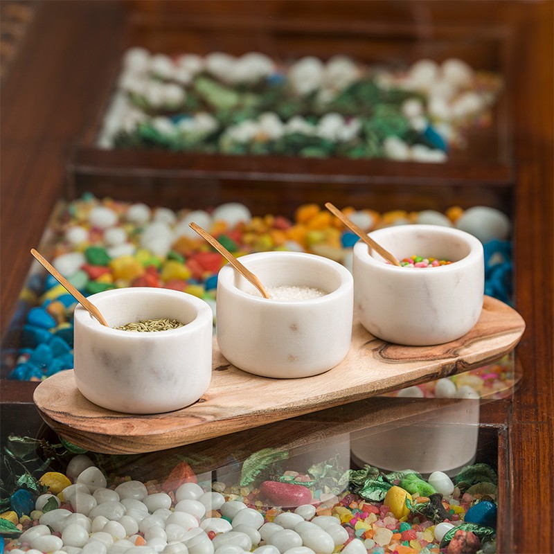 Marble Spice Box Set Of Three With Wooden Tray NikkisPride