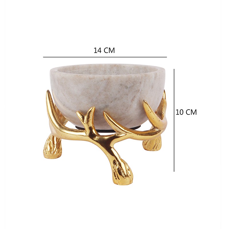 Beige Marble 5 Inch Bowl With Gold Antler Stand  - NikkisPride 