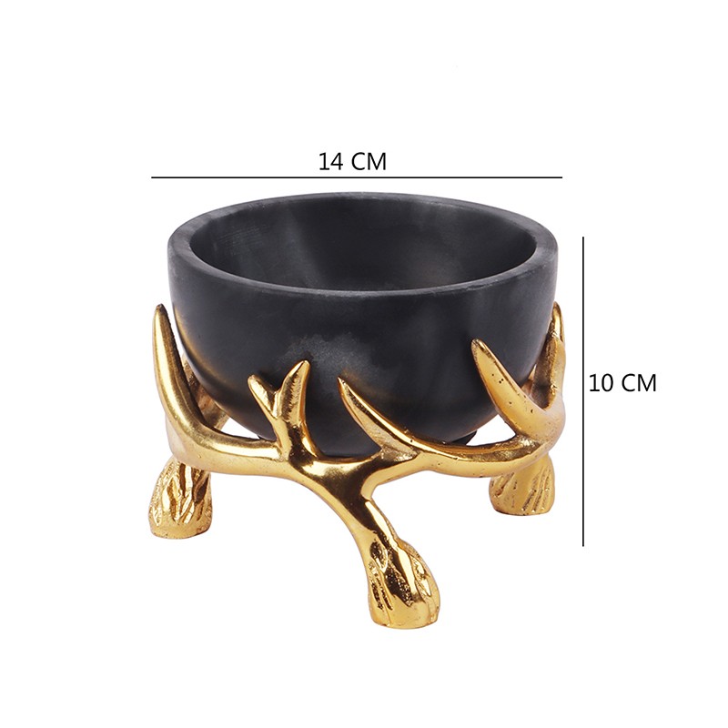 Black Marble 5 Inch Bowl With Gold Antler Stand  - NikkisPride 