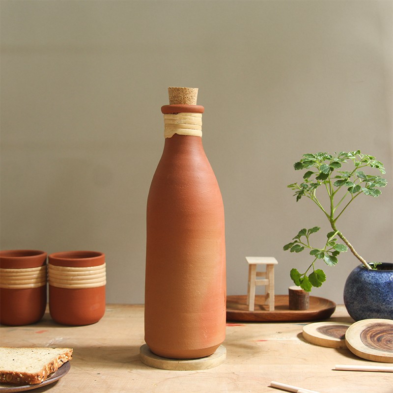 Bhumi - Earthenware Terracotta Clay water Bottle (1000ml) Wallistry