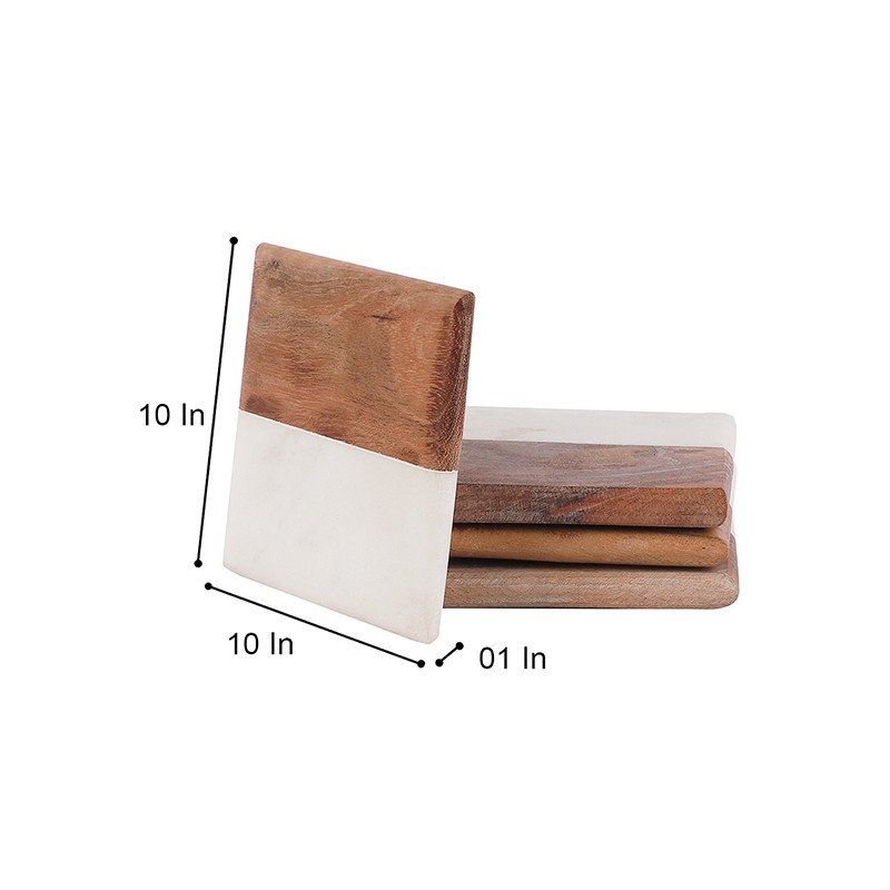 Marble And Wood Coaster Square Shape Set Of 4  - NikkisPride 