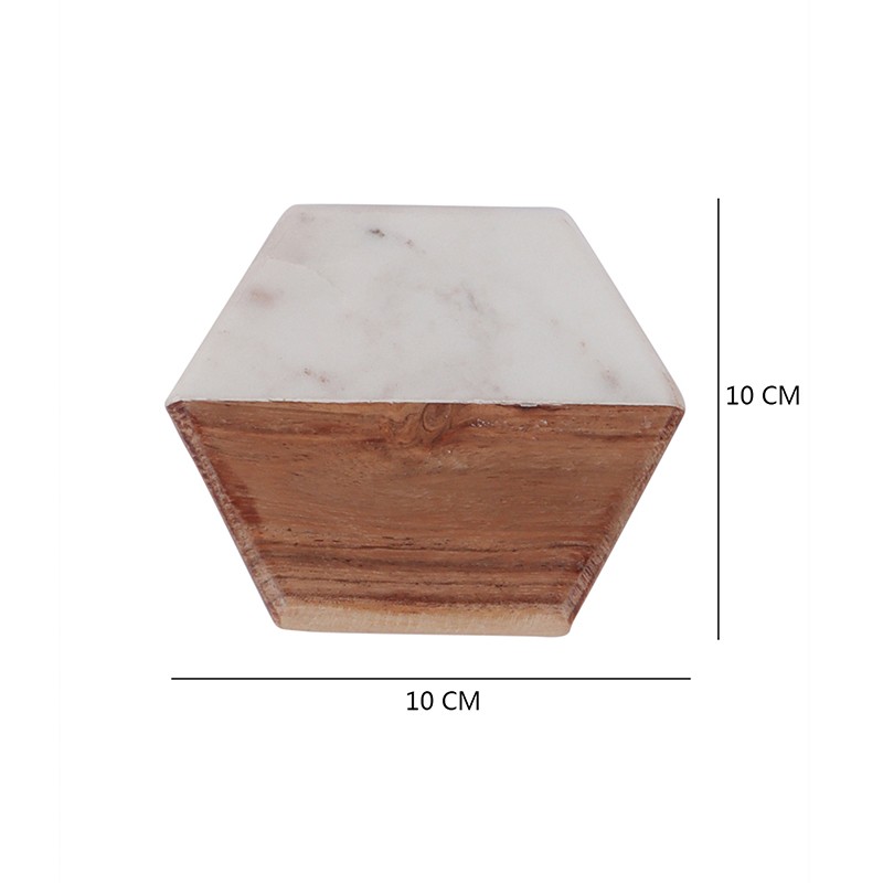 Marble and Wood Hexagon Shape Set of 4  - NikkisPride 