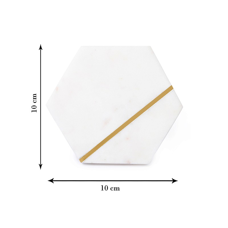 Hexagon Brass Line White Set Of 4  - NikkisPride 