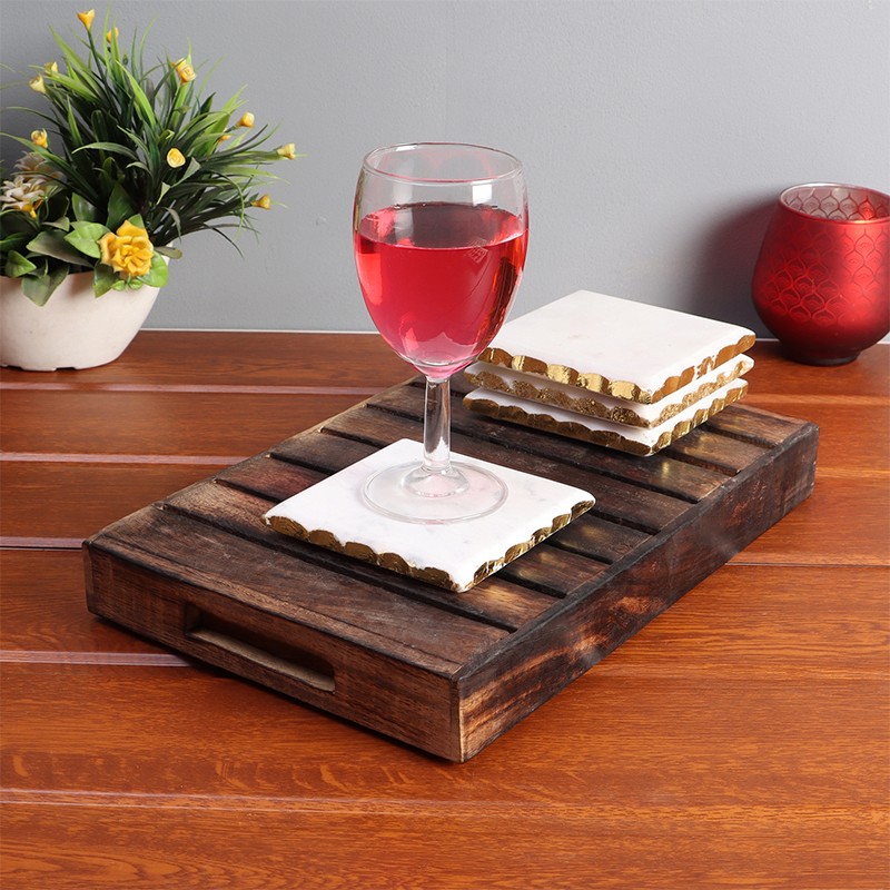 Marble Tea Coaster With Gold Foil Work Set of 4 NikkisPride
