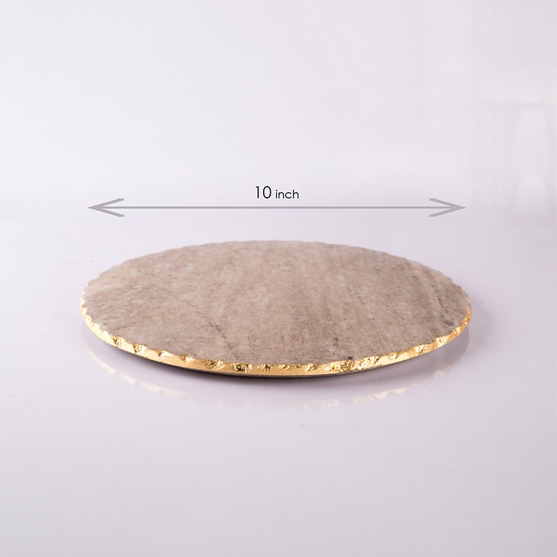 Marble Beige Platter And Trivet With Gold Foil Jhandan  - NikkisPride 