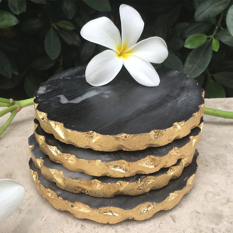 Marble Black Gold Foil Coaster Set Of 4 NikkisPride