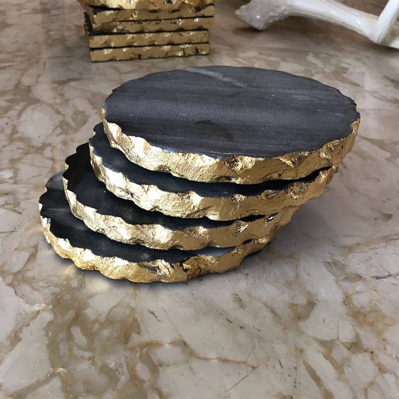 Marble Black Gold Foil Coaster Set Of 4  - NikkisPride 