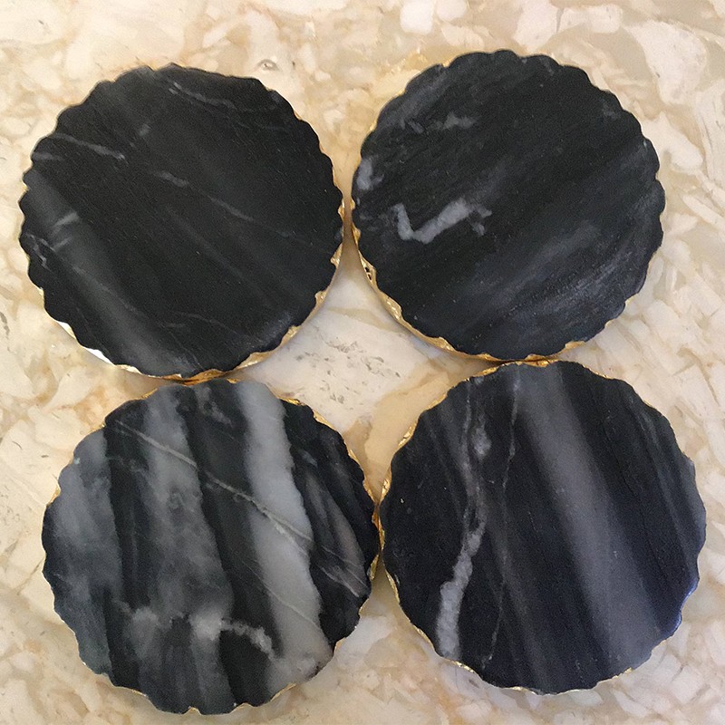 Marble Black Gold Foil Coaster Set Of 4  - NikkisPride 