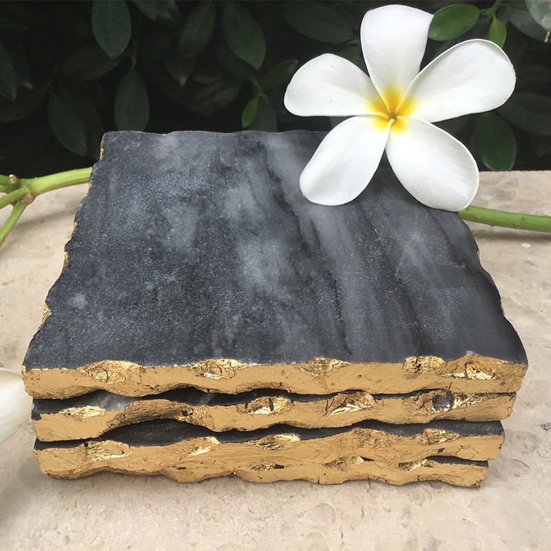 Marble Black Square Gold Foil Coaster Set Of 4 NikkisPride