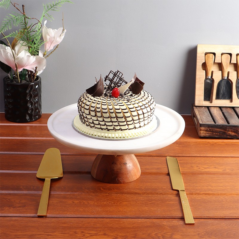 Marble Cake Stand With Wooden Base NikkisPride