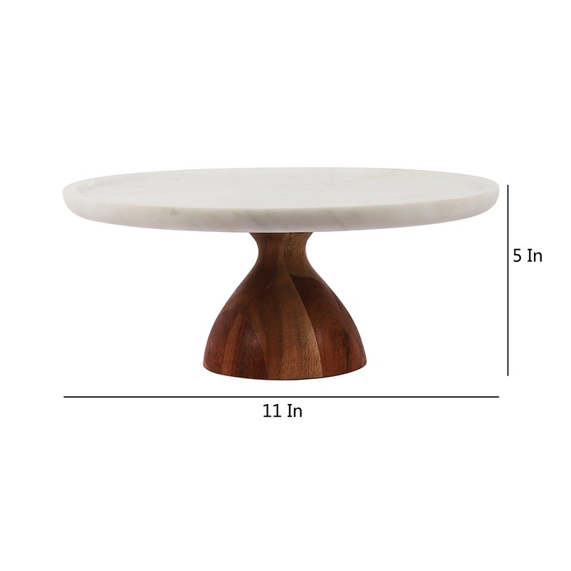 Marble Cake Stand With Wooden Stand Serving Pieces Set Of 03  - NikkisPride 