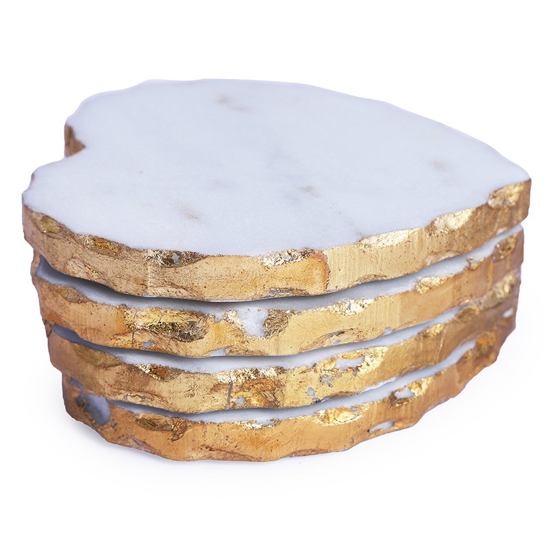 Marble White Gold Foil 4.5 Inch Large Size Coaster  - NikkisPride 