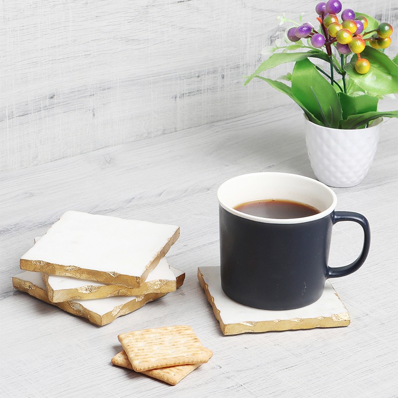 Marble White Gold Foil 4.5 Inch Large Size Coaster NikkisPride