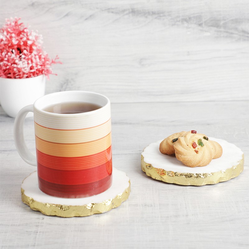 Marble White Gold Foil Tea Cookie Coasters Set Of 2 NikkisPride