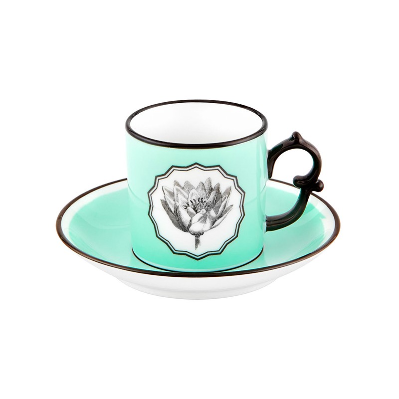 Set 2 Coffee Cups and Saucer Yellow Herbariae  - Vista Alegre 