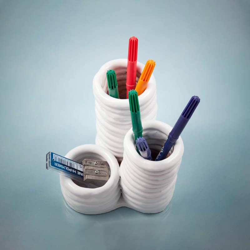 Bamboo 3 Cylinders Pen Holder Mavi Ceramica