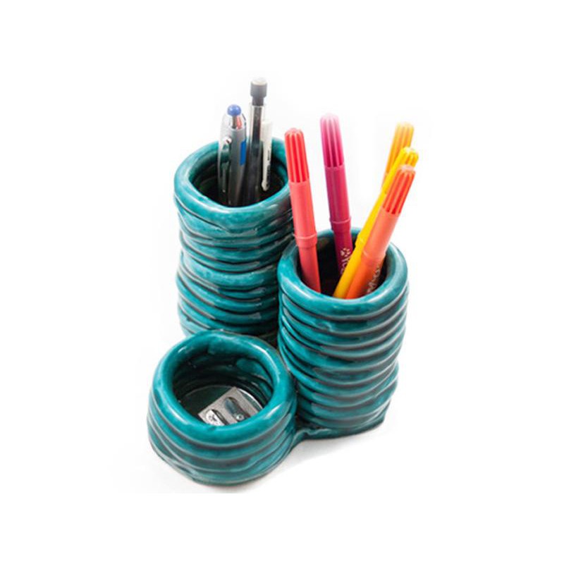 Bamboo 3 Cylinders Pen Holder  - Mavi Ceramica 