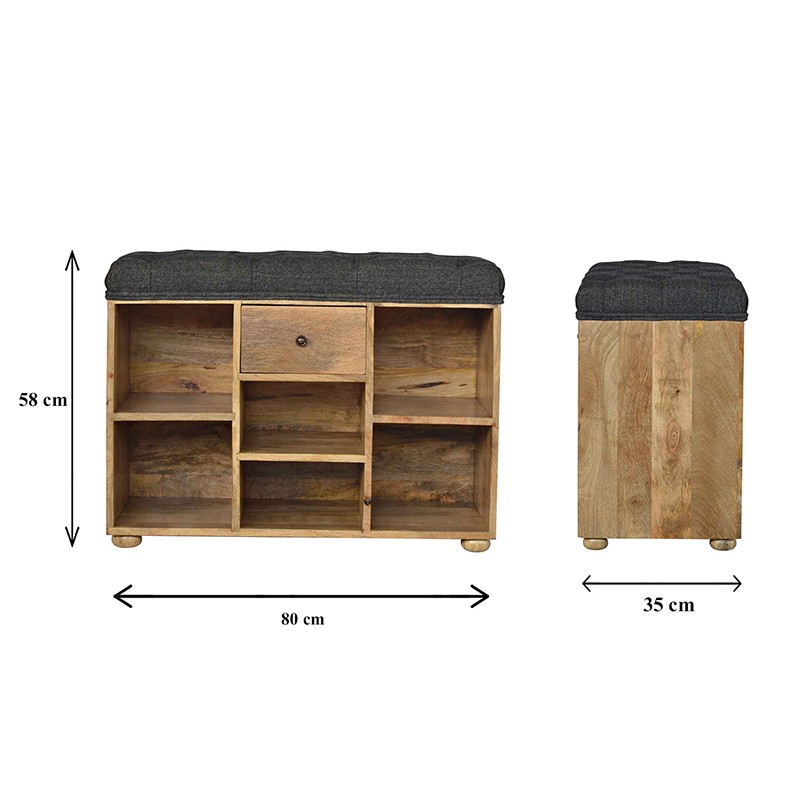 Black Tweed 6 Slot Shoe Storage Bench  - Artisan Furniture 