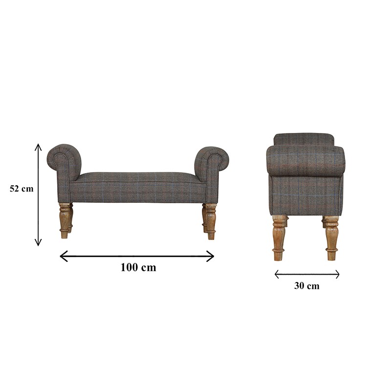 Multi Tweed Bedroom Bench with Turned Feet  - Artisan Furniture 