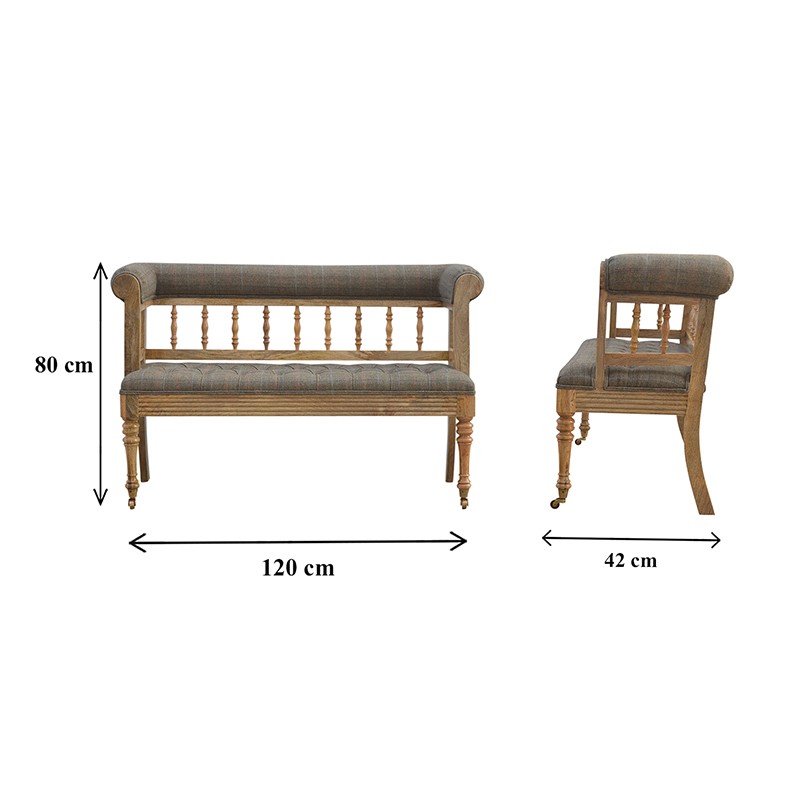 Multi Tweed Deep Button Hallway Bench  - Artisan Furniture 