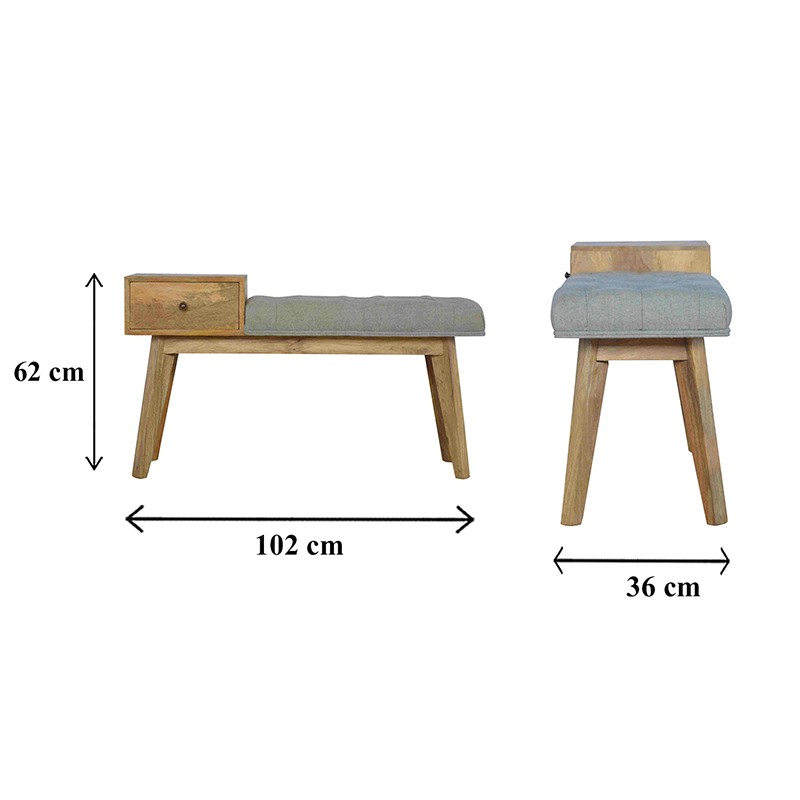 Grey Tweed Bench with 1 Drawer  - Artisan Furniture 