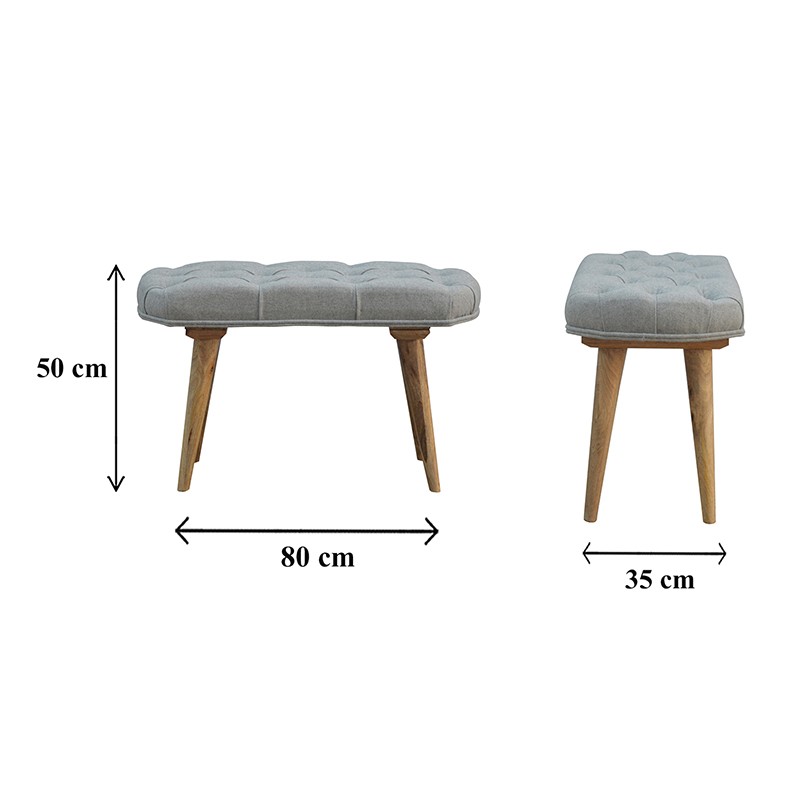 Nordic Style Bench with Deep Buttoned Grey Tweed Top  - Artisan Furniture 