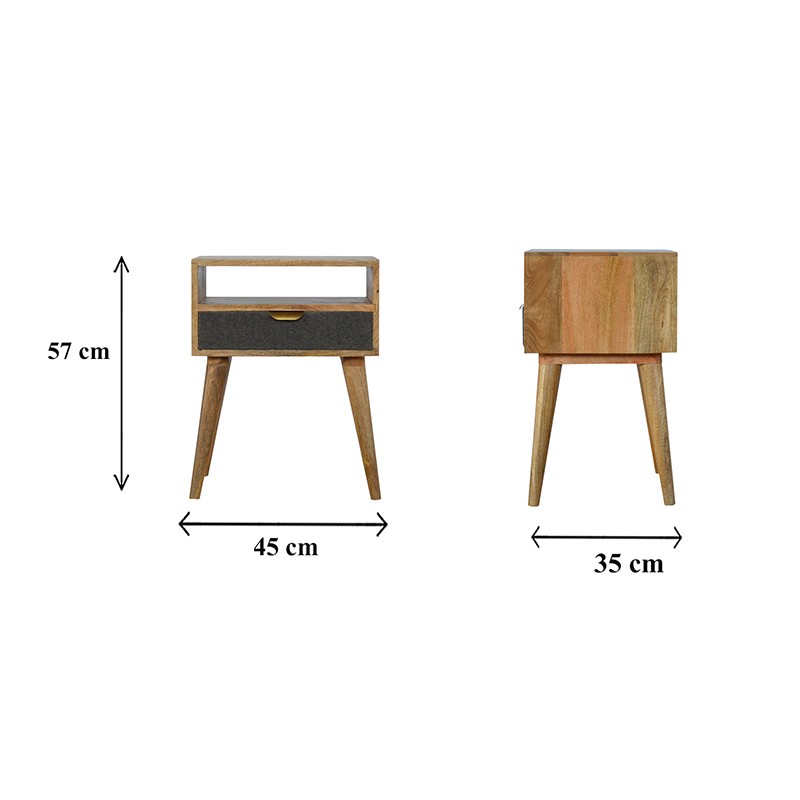 Grey Tweed Bedside with Open Slot  - Artisan Furniture 