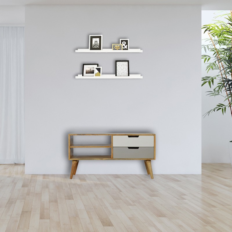 Grey and White Media Unit with 2 Drawers Artisan Furniture