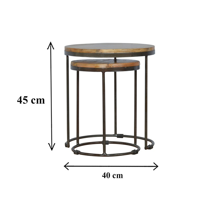 Round Stool Set of 2 with Iron Base  - Artisan Furniture 