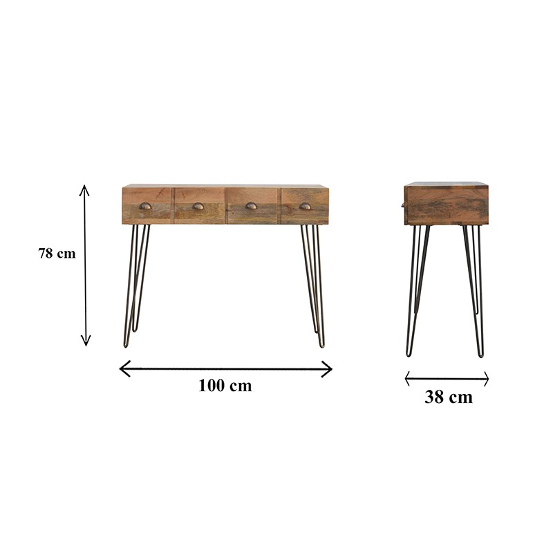 Solid Wood 2 Drawers Console Table with Iron Base  - Artisan Furniture 