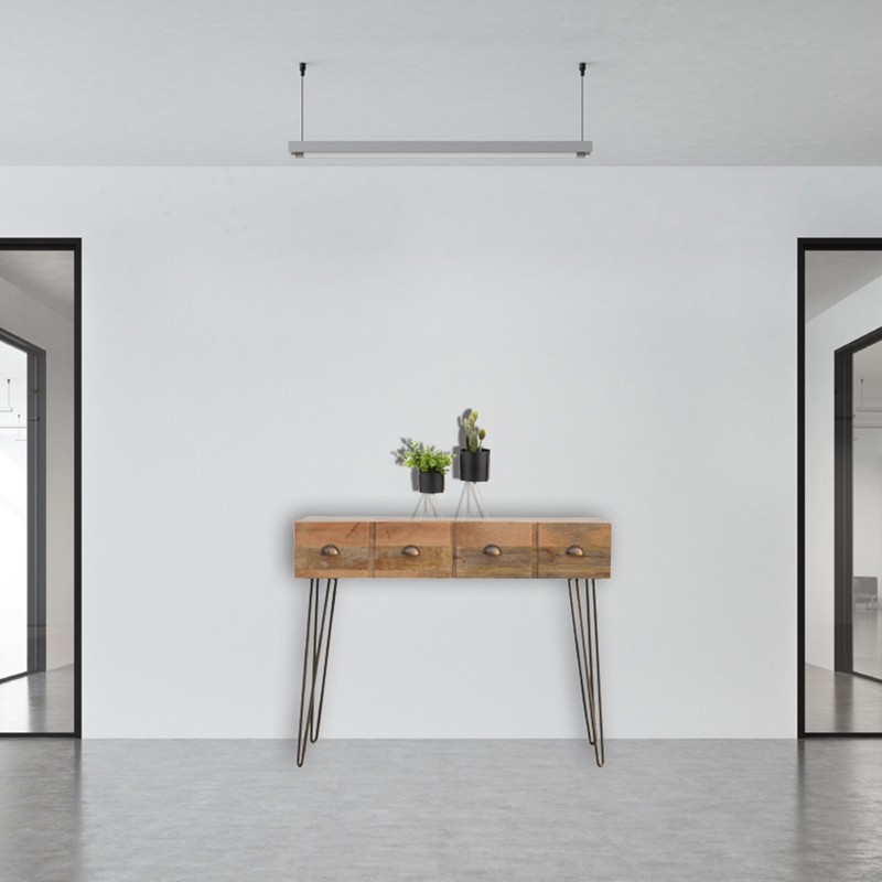 Solid Wood 2 Drawers Console Table with Iron Base Artisan Furniture