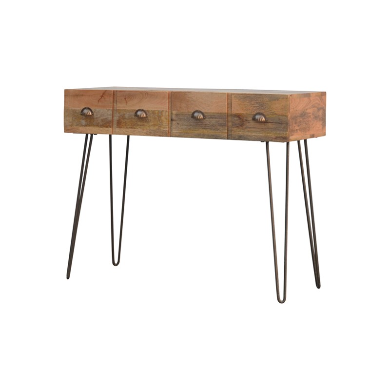 Solid Wood 2 Drawers Console Table with Iron Base  - Artisan Furniture 