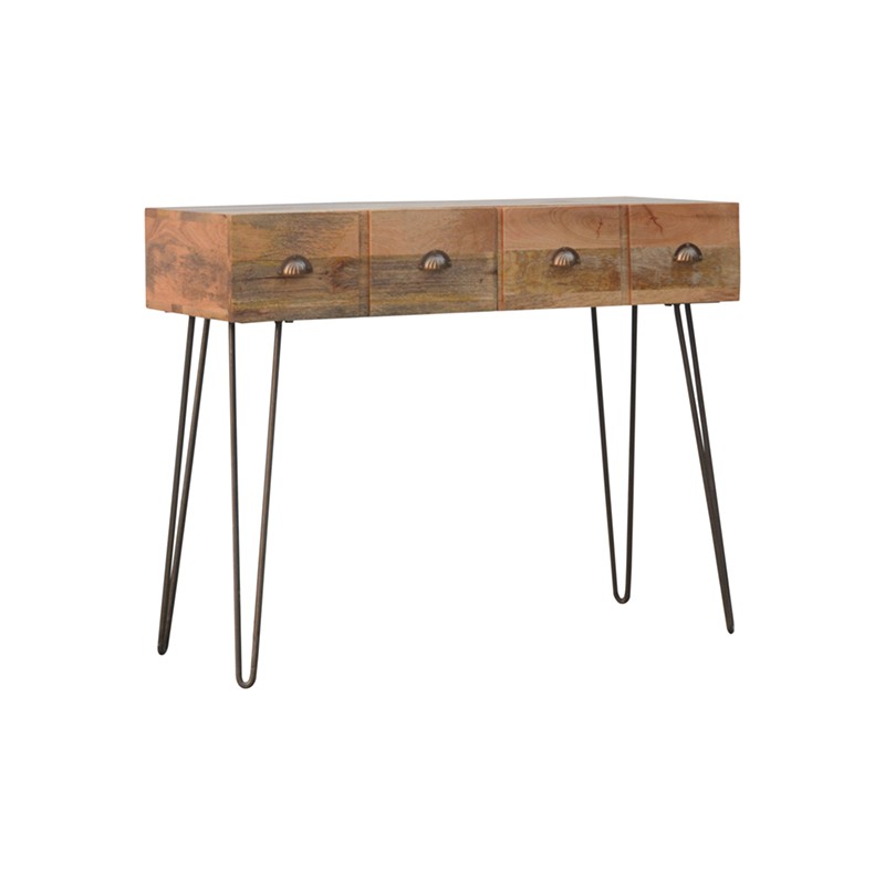 Solid Wood 2 Drawers Console Table with Iron Base  - Artisan Furniture 