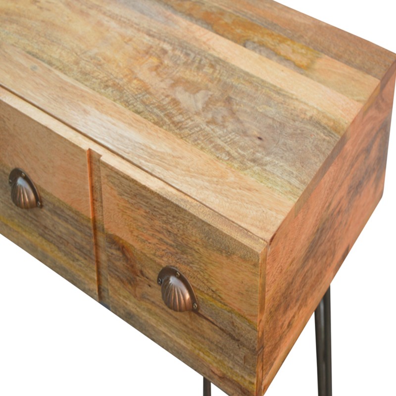 Solid Wood 2 Drawers Console Table with Iron Base  - Artisan Furniture 