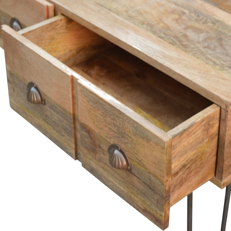 Solid Wood 2 Drawers Console Table with Iron Base  - Artisan Furniture 