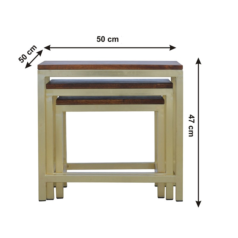 Golden Stool set of 3 with Chunky Wooden top  - Artisan Furniture 