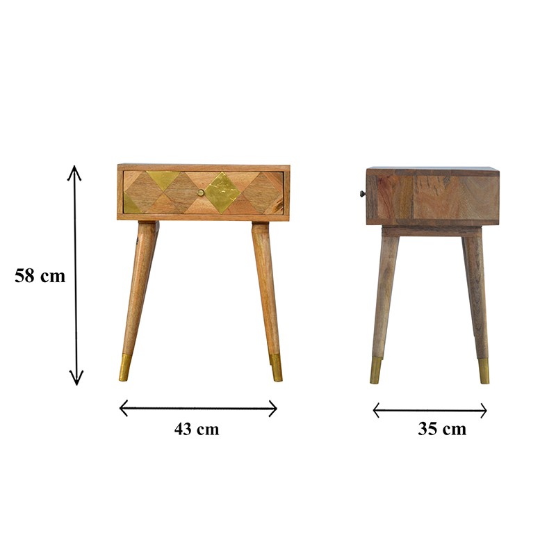 Oak-ish Gold Brass Inlay Bedside  - Artisan Furniture 