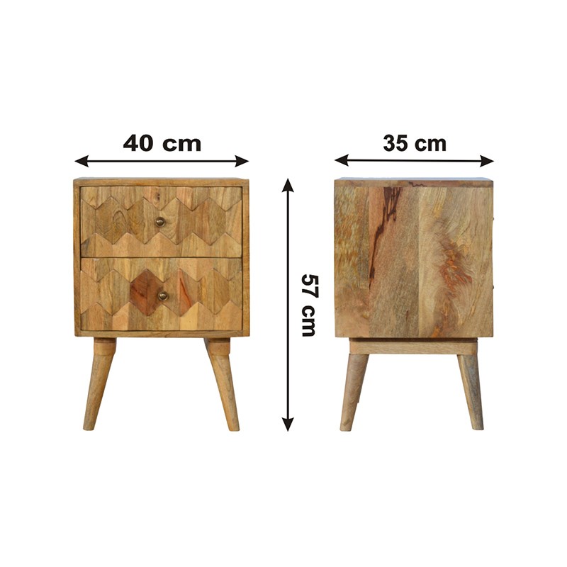 Pineapple Carved 2 Drawer Bedside  - Artisan Furniture 