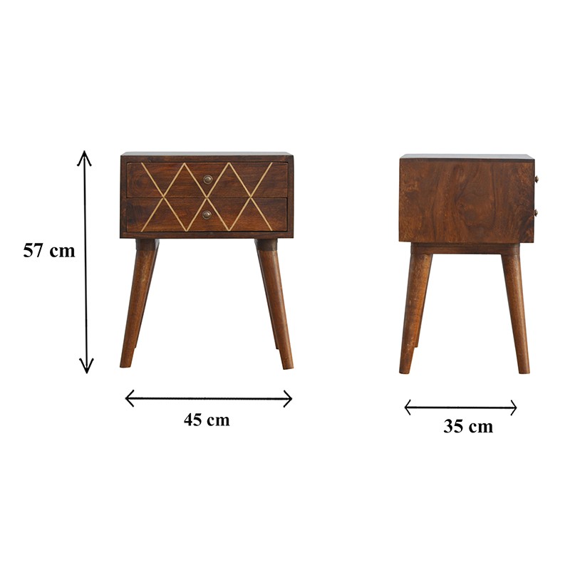 Geometric Brass Inlay 2 Drawer Bedside  - Artisan Furniture 