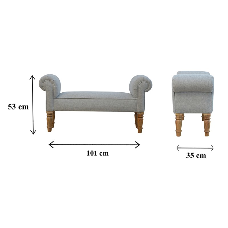 Grey Tweed Bench with Turned Feet  - Artisan Furniture 