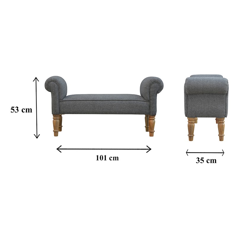 Black Tweed Bench with Turned Feet  - Artisan Furniture 