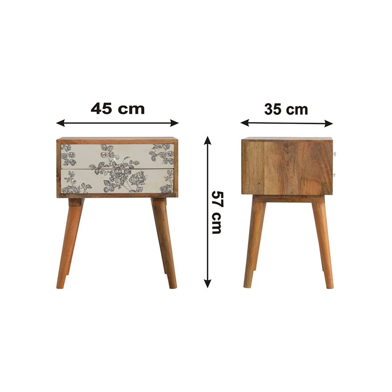 Black Floral Screen Printed Bedside  - Artisan Furniture 