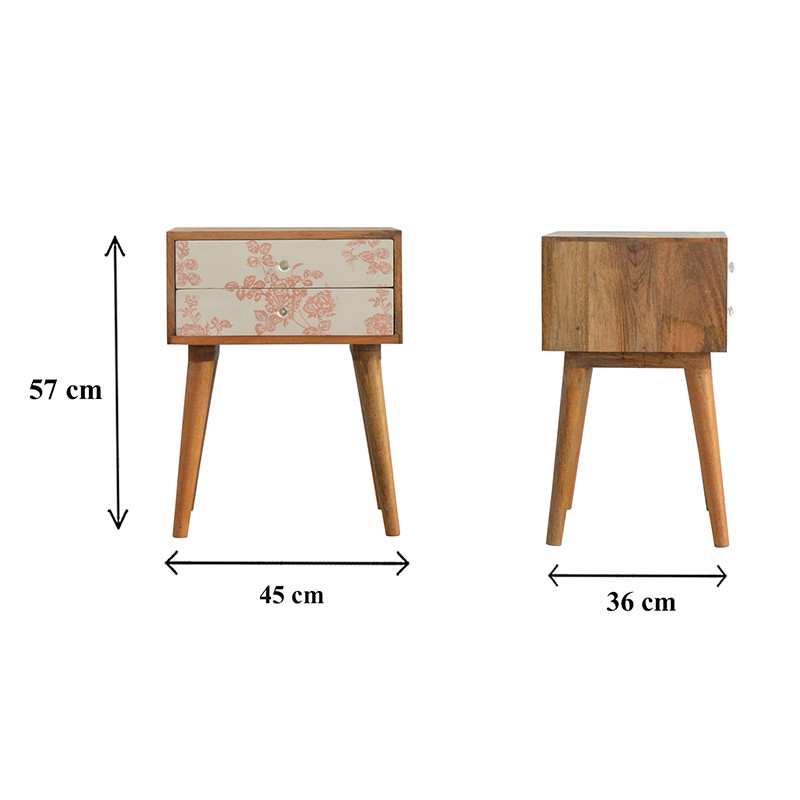 Pink Floral Screen Printed Bedside  - Artisan Furniture 