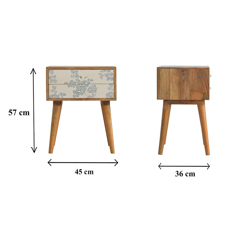 Blue Floral Screen Printed Bedside  - Artisan Furniture 