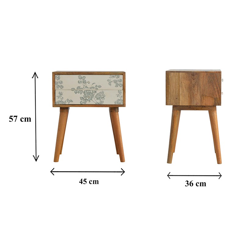 Green Floral Screen Printed Bedside  - Artisan Furniture 