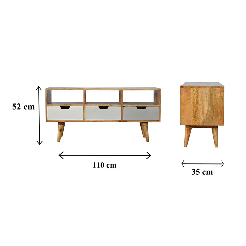 Grey Hand Painted TV Unit with 3 Drawers  - Artisan Furniture 