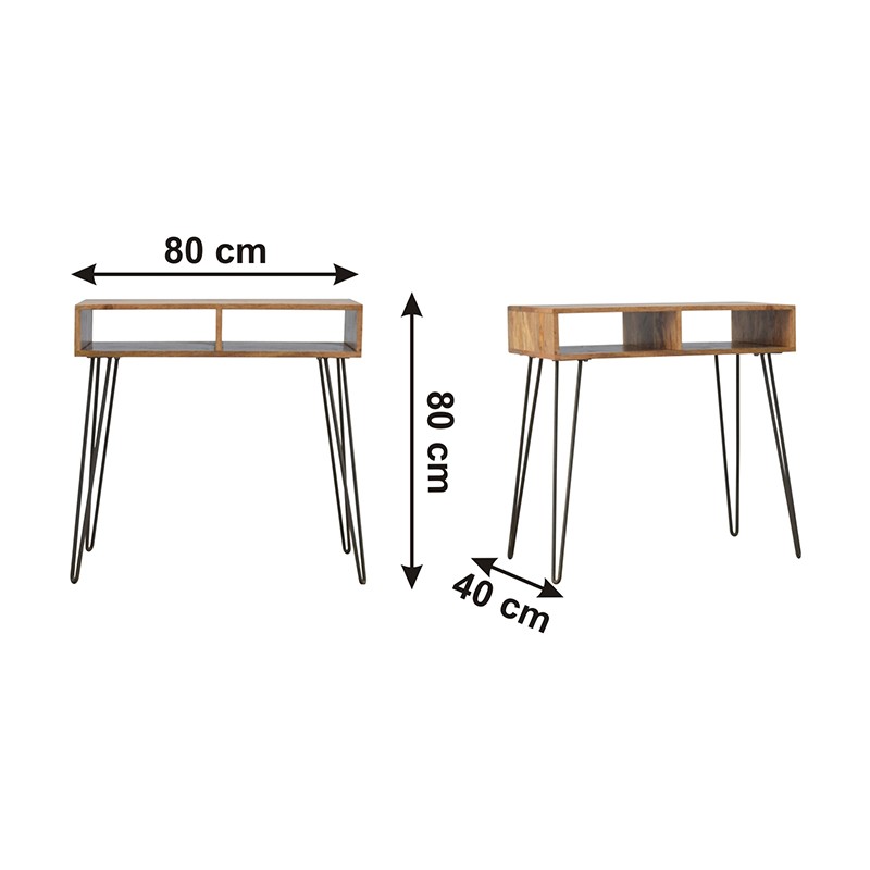 Solid Wood & Iron Base Writing Desk with Stool  - Artisan Furniture 